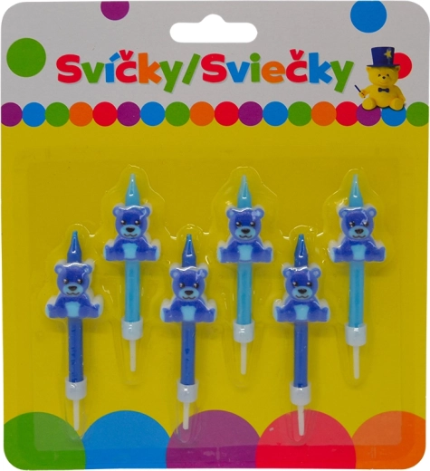 Velas de cumpleaños con osito azul y soporte, 6 uds.
