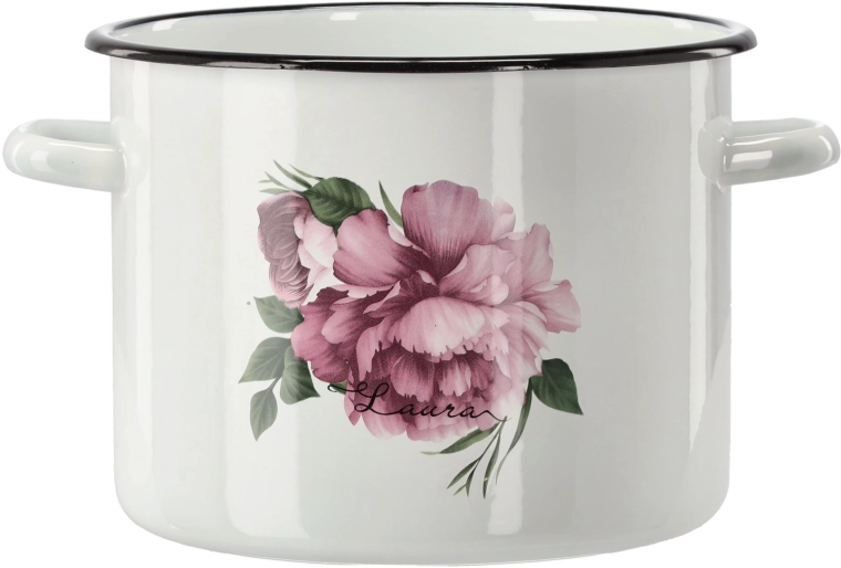 Olla esmaltada 5,5 l, 22 cm, blanca Peonía Laura