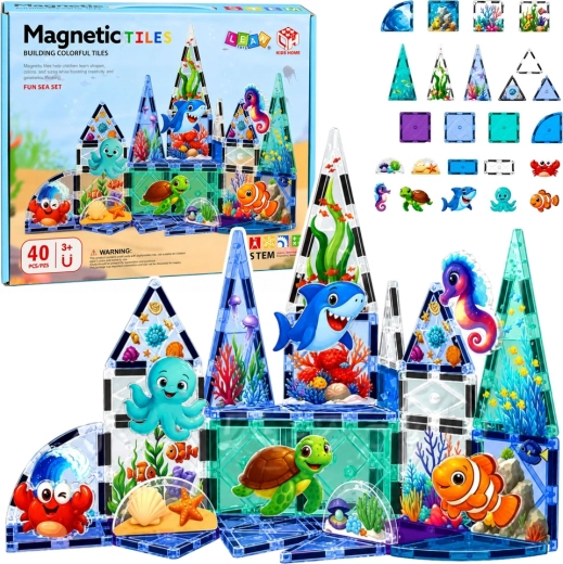 Bloques de construcción magnéticos de animales marinos Ocean 40 piezas