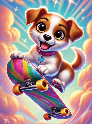 Puzzle de madera perrito en monopatín, 40 piezas