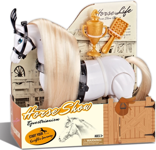 Caballo blanco de montar con sonido y accesorios – show ecuestre