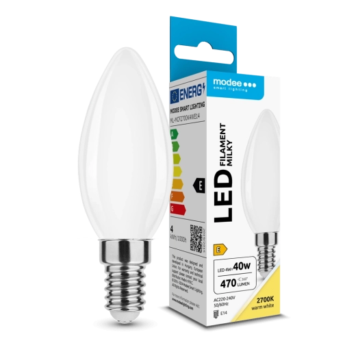 Bombilla LED Modee Filament Milky Candle C35 4 W E14, 430 lm, blanco cálido