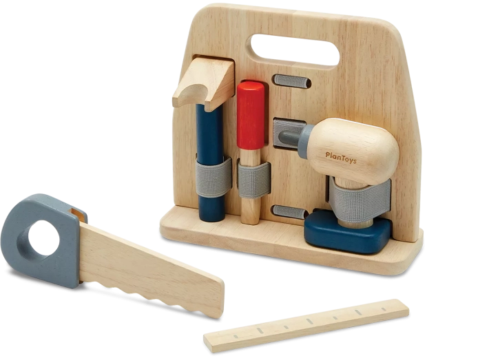 PlanToys juego de herramientas de madera con soporte