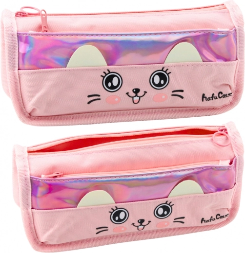 Estuche escolar rosa con motivo de gato