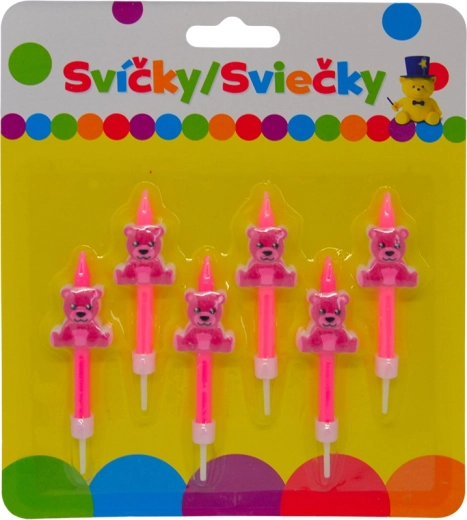 Velas de cumpleaños con osito rosa en soporte, 6 uds.