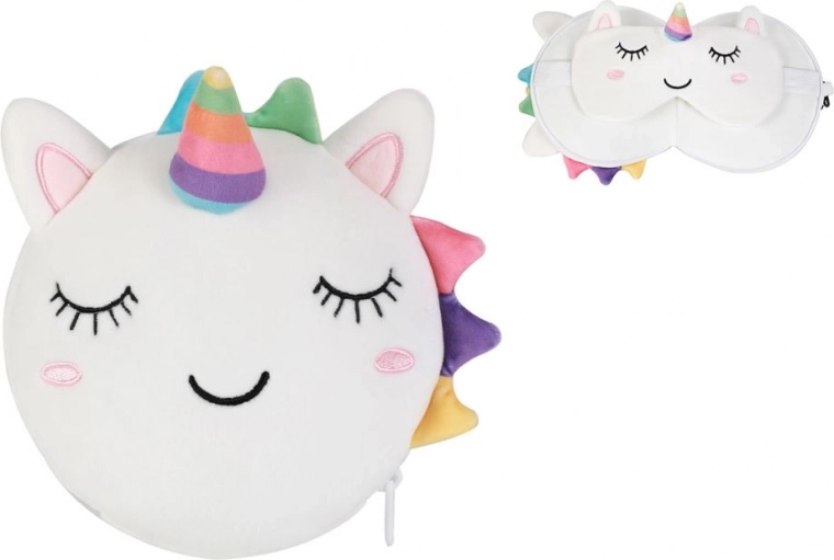 Almohada de viaje con antifaz unicornio