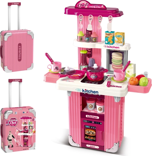 Maletín 2 en 1 y cocina infantil con accesorios – rosa