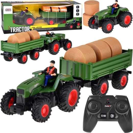 Tractor RC infantil con remolque y fardos de heno con control remoto