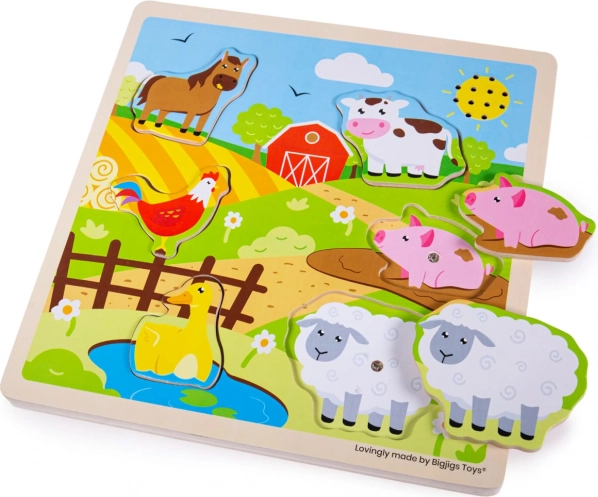 Puzzle encajable de madera con sonidos Granja