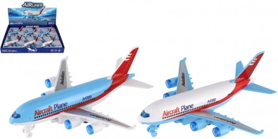 Avión de pasajeros de plástico con mecanismo de inercia 16 cm – set de 6 piezas, 2 colores