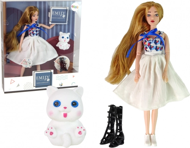 Muñeca EMILY con gatito blanco y accesorios