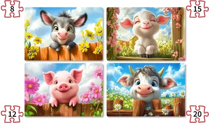 Puzzle Castorland animalitos adorables 4 en 1 (8, 12, 15, 20 piezas)