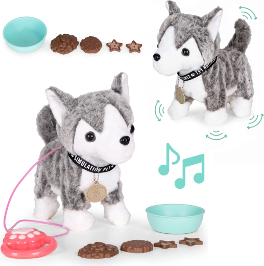 Perrito husky de peluche interactivo con correa y melodías