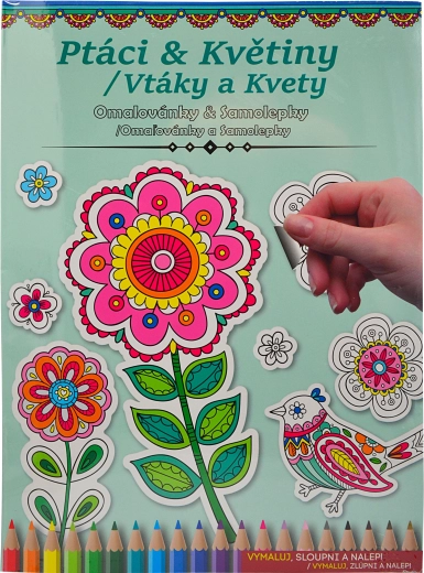 Libros para colorear y pegatinas – pájaros y flores