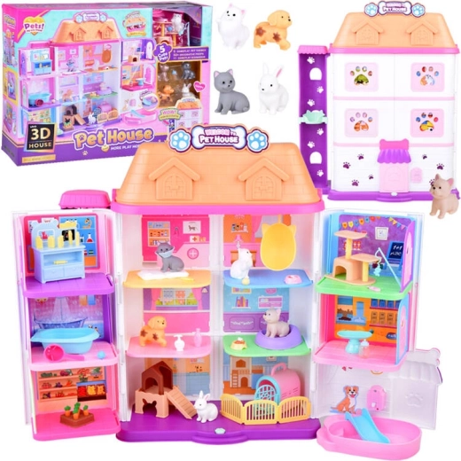 Casa de muñecas plegable para mascotas Pet House – set con figuras y accesorios