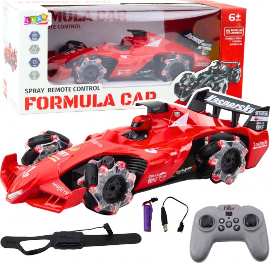Coche de carreras teledirigido con efectos de humo rojo