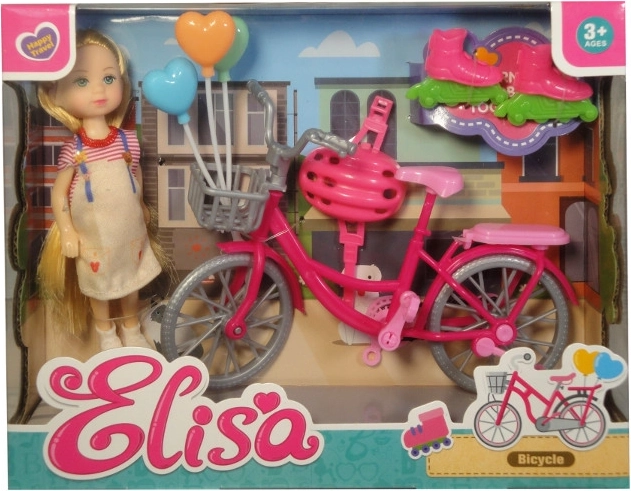 Mini muñeca con bicicleta, patines y casco