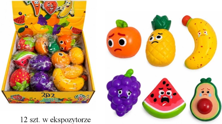 Pelota antiestrés de fruta para apretar con carita - 1 pieza