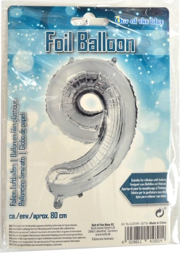 Globo de foil número 9 plateado 80 cm
