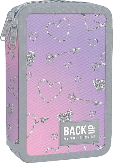 Estuche escolar de dos compartimentos con equipamiento BackUP corazones brillantes