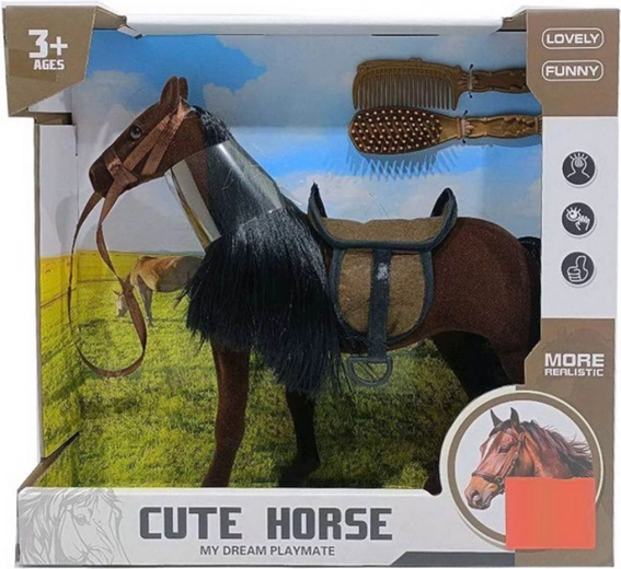Caballito marrón con melena negra y accesorios para peinar