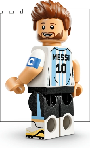 Minifigura de Lionel Messi y detalles futbolísticos