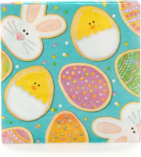 Servilletas de papel de Pascua con conejitos, pollitos y huevos, 33 × 33 cm, 16 unidades