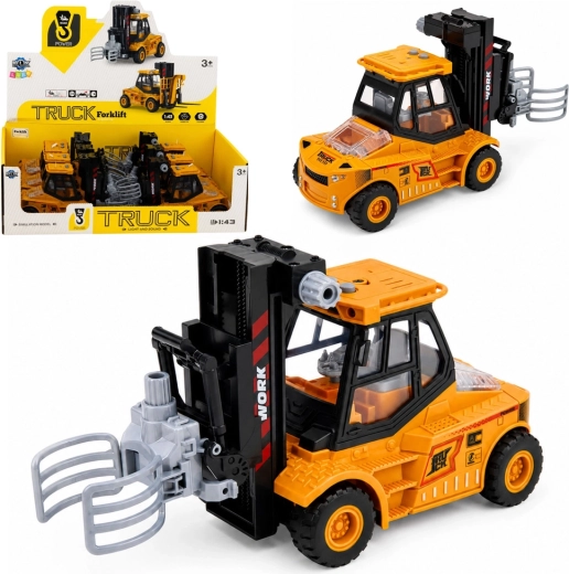 Carretilla elevadora de construcción con pinza ajustable, luces y sonidos (amarillo-negro) 1:43