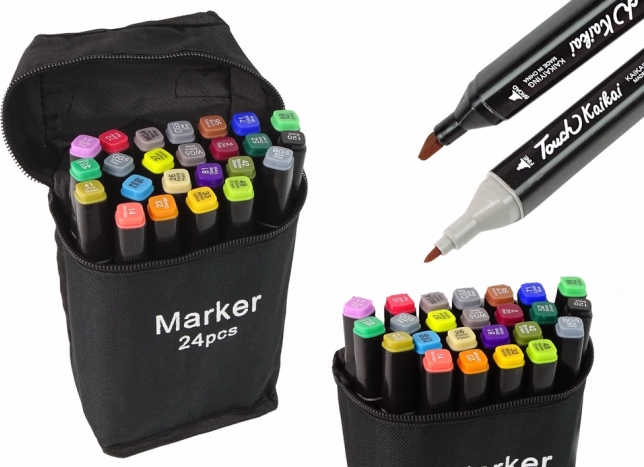 Juego de rotuladores de alcohol de doble punta 24 uds con estuche
