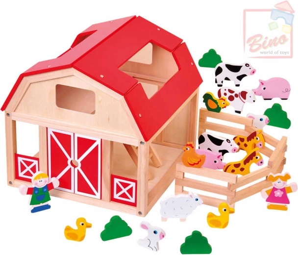 Set de juego de granja de madera Bino con animales