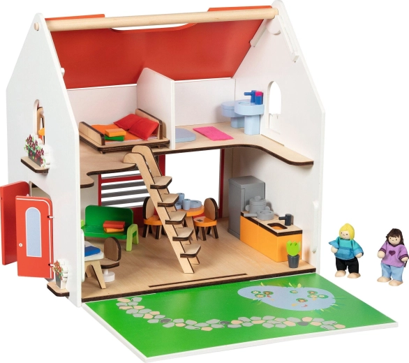 Casita de madera portátil para muñecas Eco House con accesorios