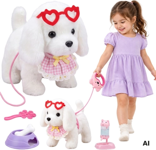 WOOPIE perro de peluche blanco interactivo con correa y accesorios