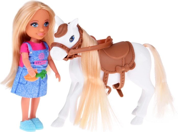 Muñeca granjera y caballito con accesorios
