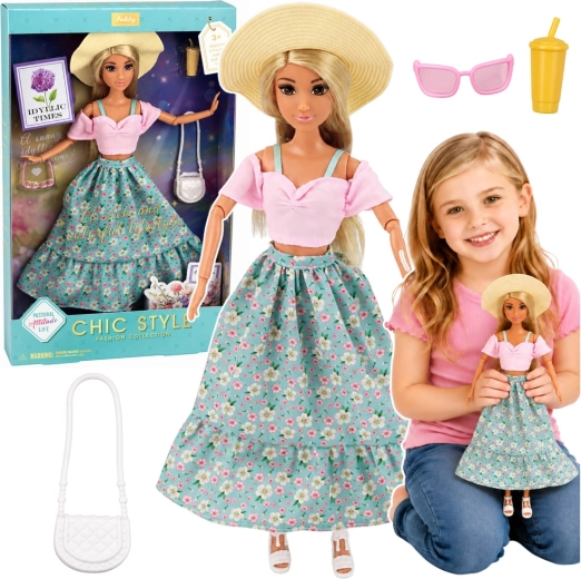 Muñeca Anlily con sombrero, falda y accesorios