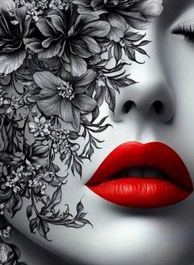 Pintura de diamantes: mujer con labios rojos 30 × 40 cm