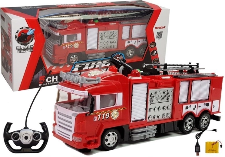 Camión de bomberos RC con pulverizador de agua, rojo