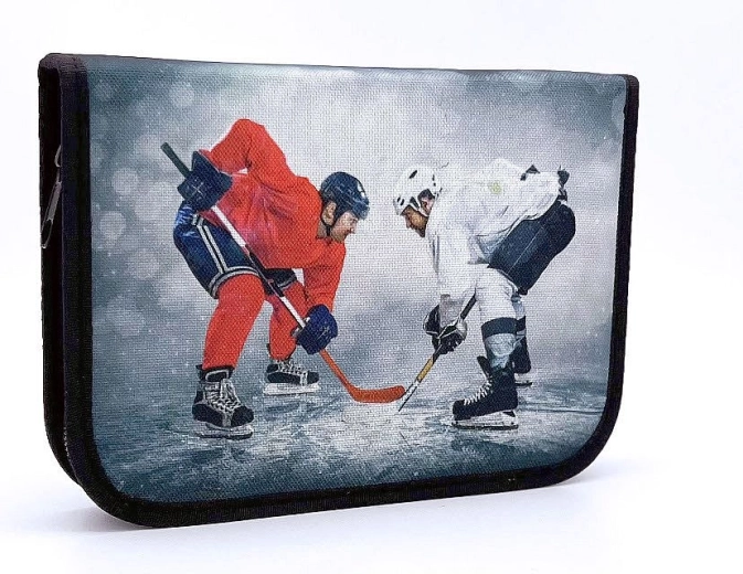 Estuche escolar CONCORDE de hockey sobre hielo, de un compartimento con dos solapas, gris