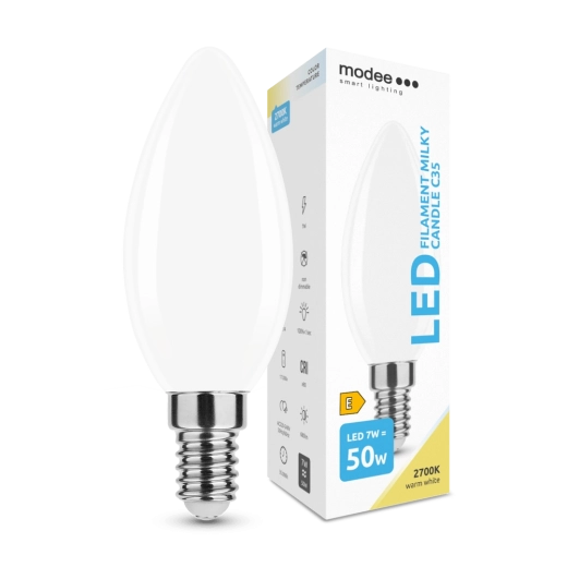 Bombilla LED tipo vela E14 7W blanco cálido Modee Smart Lighting Milky Candle C35