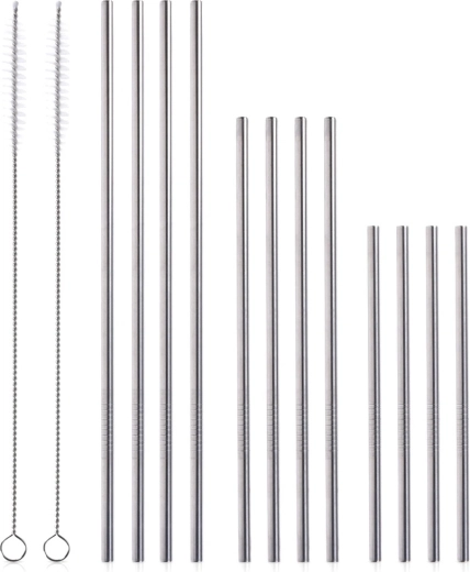 Pajitas de acero inoxidable para bebidas con cepillos de limpieza, set de 14 uds