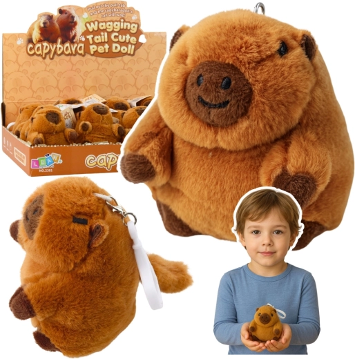 Capibara de peluche – llavero con colita giratoria 9 × 8 cm