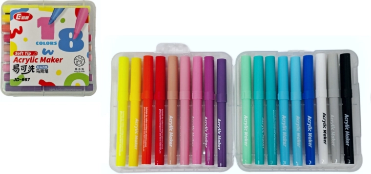 Marcadores acrílicos para vidrio, cerámica, madera y piedra – set de 18 uds.