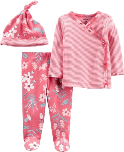 Set para niña Carter’s Pink Flower: camiseta cruzada de manga larga, polainas con pie y gorro