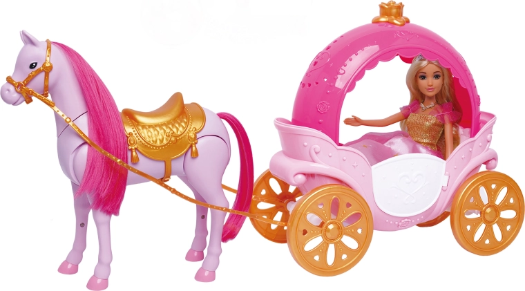 Muñeca con cochecito y caballo 30 cm