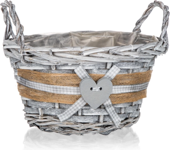 Cesta redonda de mimbre con asas GRIS 19 × 11 cm