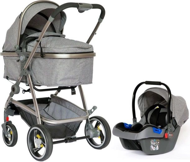 Bauerkraft cochecito multifunción 2 en 1 con capazo y silla de auto gris