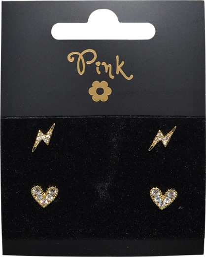 Set de pendientes chapados en oro con corazón y rayo, 4 uds.