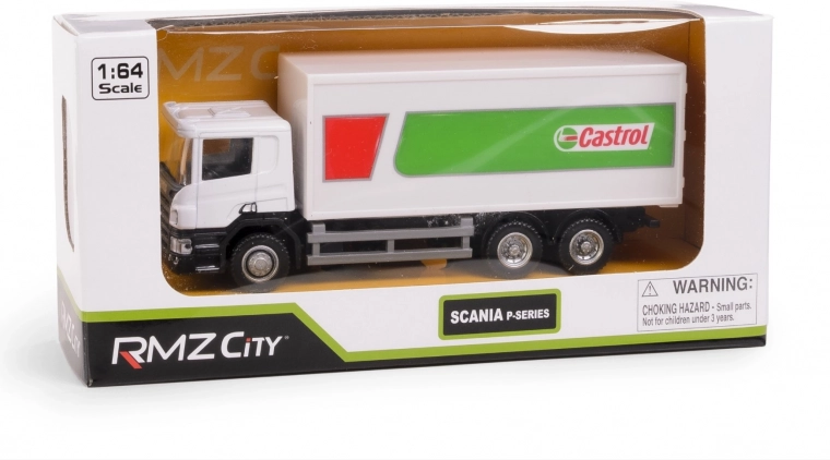 Modelo metálico de camión SCANIA CASTROL a escala 1:64 con mecanismo de retroceso
