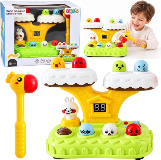 Juego interactivo Whack‑a‑Mole para niños con melodías y 7 velocidades