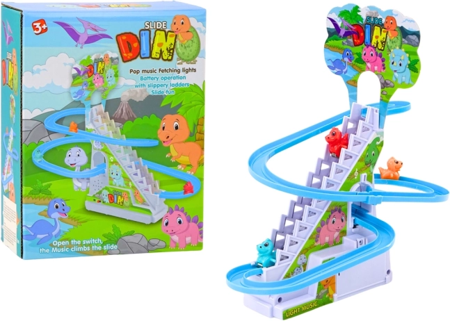 divertida pista de dinosaurios con escaleras, luces y sonidos