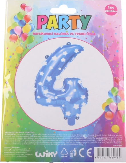 Globo inflable número 4 azul con estrellitas